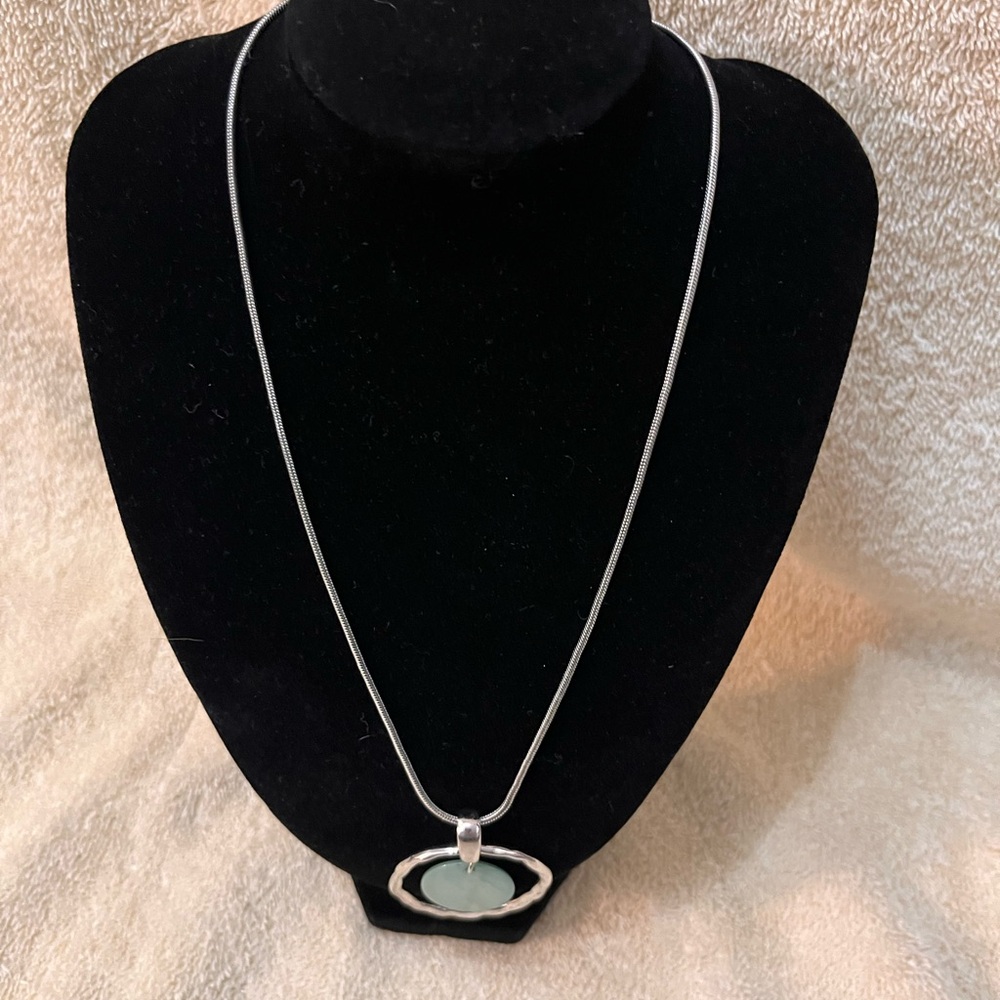 Lia Sophia Layered Disc Pendant Necklace - Silver Tone & Seafoam Green - Picture 4 of 9